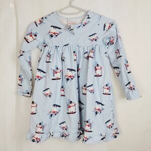 Hannah Andersson blue skiing snowman long sleeve ruffled hem night gown Size 3